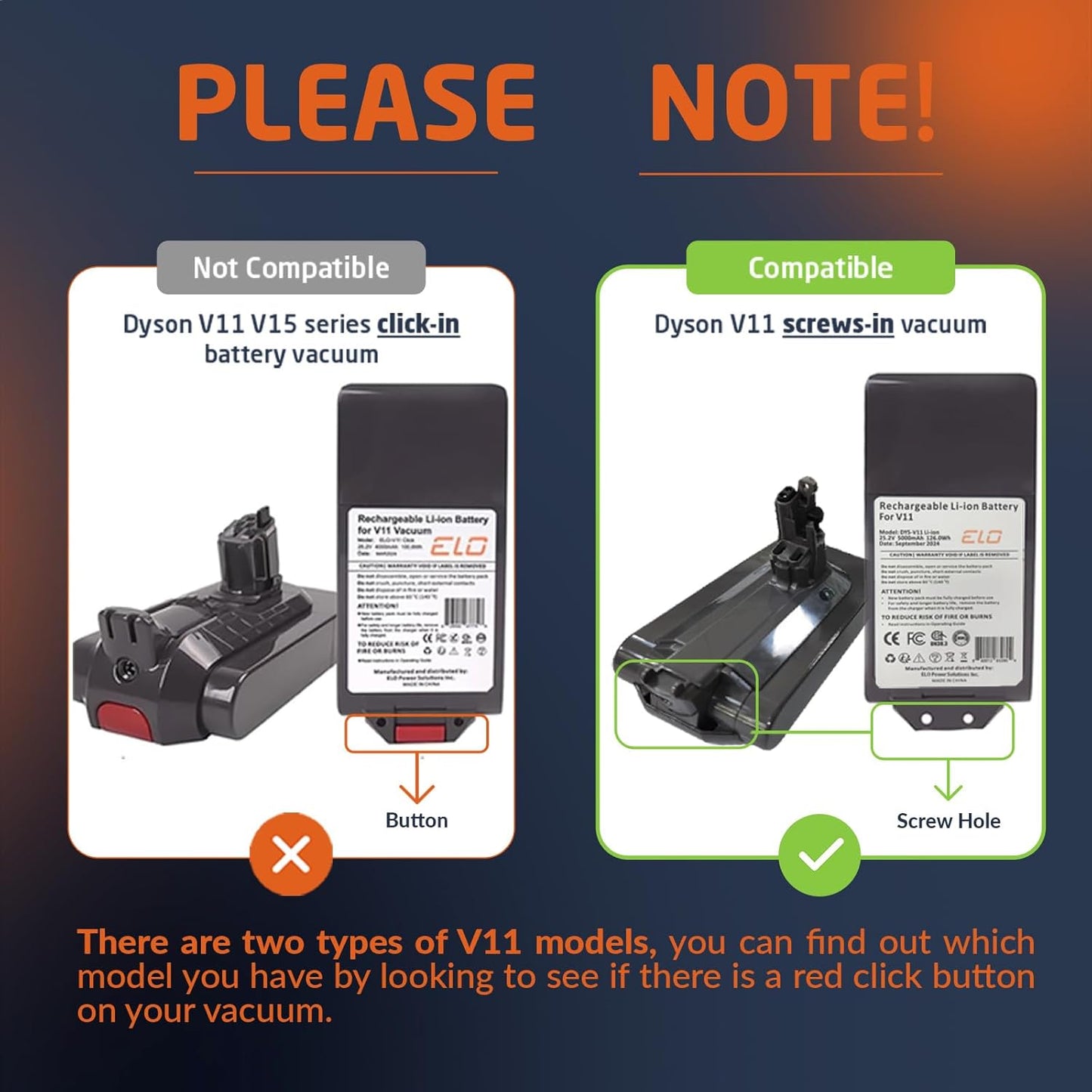 ELO V11 LCD Version Battery Compatible with Dyson V11 Screw-Installation Battery Version Vacuums: V11 Animal, V11 Complete, V11 Pro, V11 Torque, SV14.(for Screw-in Version Only) Part No. 970145-06