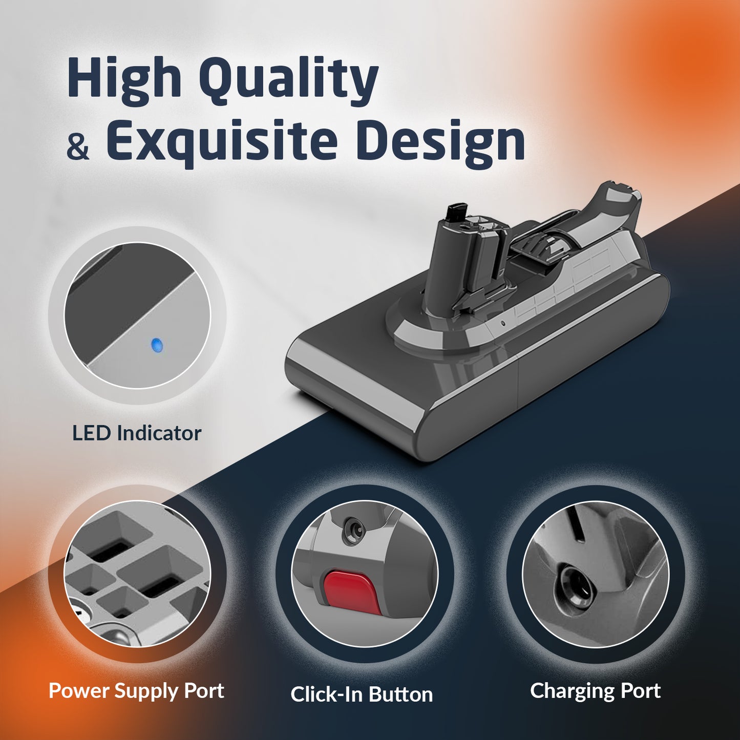 ELO V15 Additional Battery or Replacement Battery for Dyson V15 Vacuum Series: V15 Battery for V15 Detect, V15s Detect Submarine, V15 Detect Absolute, V15, SV22, SV47. Part No. 970938-01, 970425-01.