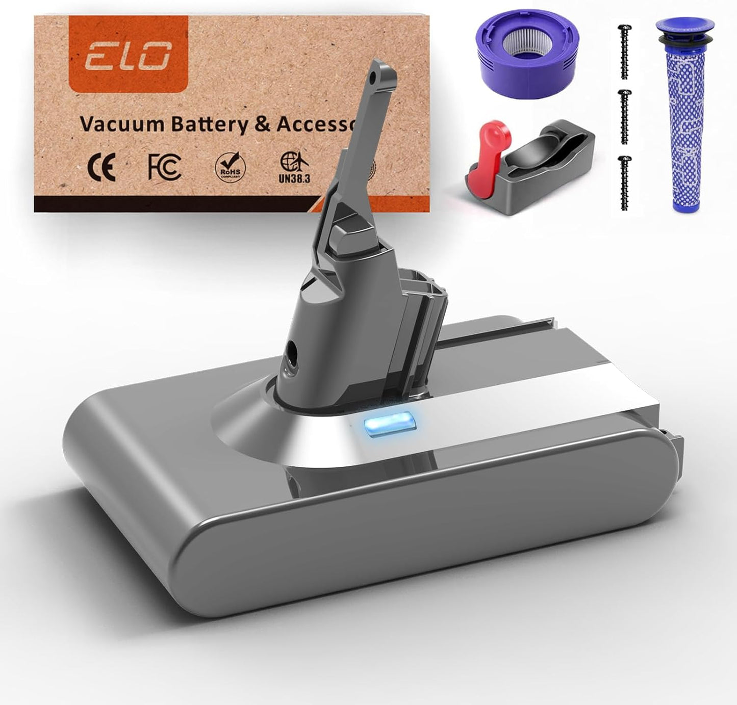 ELO V8 Battery Replacement 21.6 V Compatible with Dyson V8 SV10 V8 Animal V8 Absolute V8 Motorhead V8 Carbon Fiber V8 Fluffy Series Cordless Vacuum Part No. 972237-01