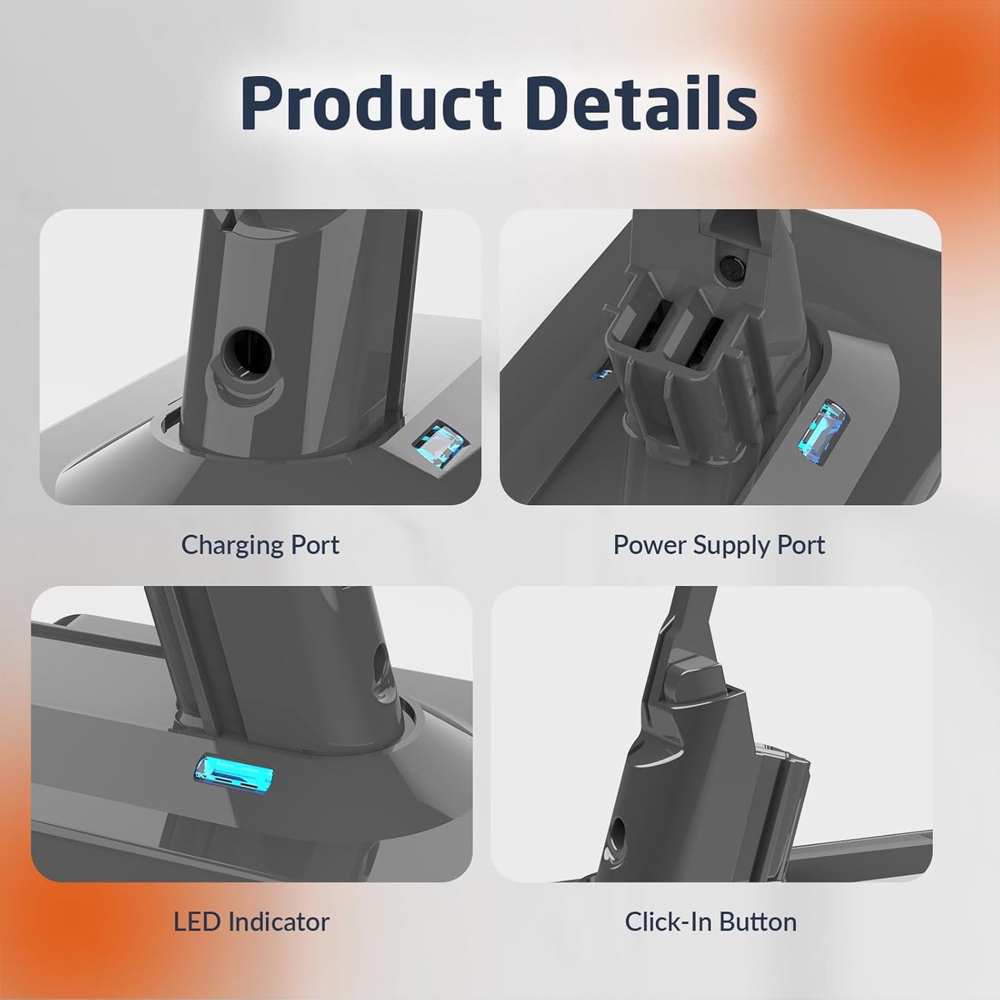 ELO V8 Battery Replacement 21.6 V Compatible with Dyson V8 SV10 V8 Animal V8 Absolute V8 Motorhead V8 Carbon Fiber V8 Fluffy Series Cordless Vacuum Part No. 972237-01